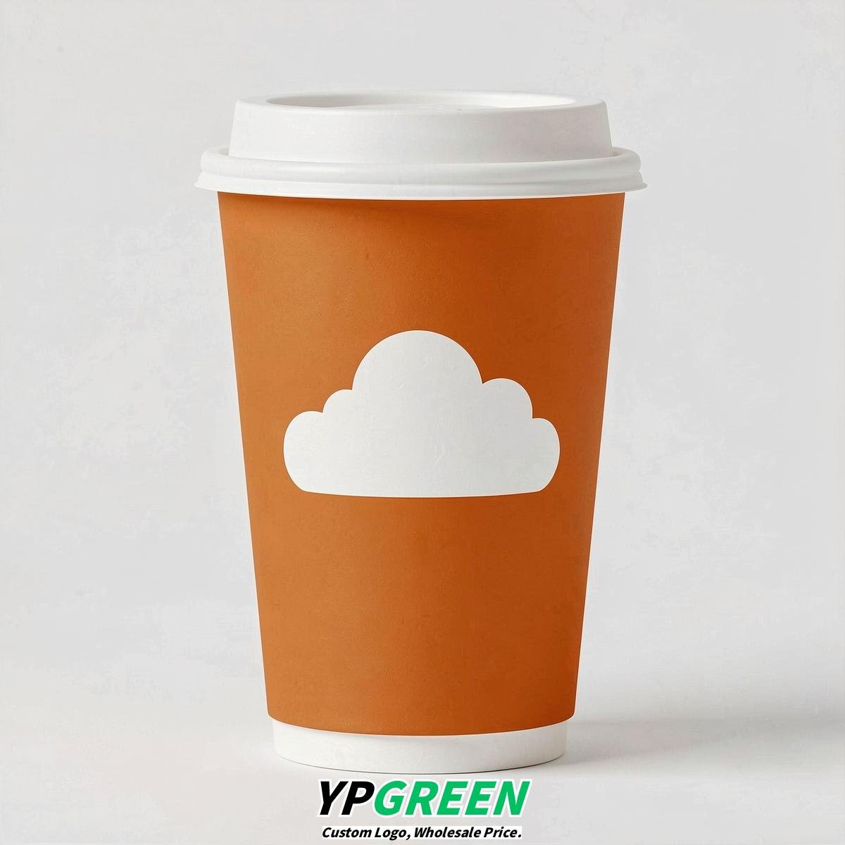 Tangerine Paper Cups with Clouds Logo & Lids 8-24oz