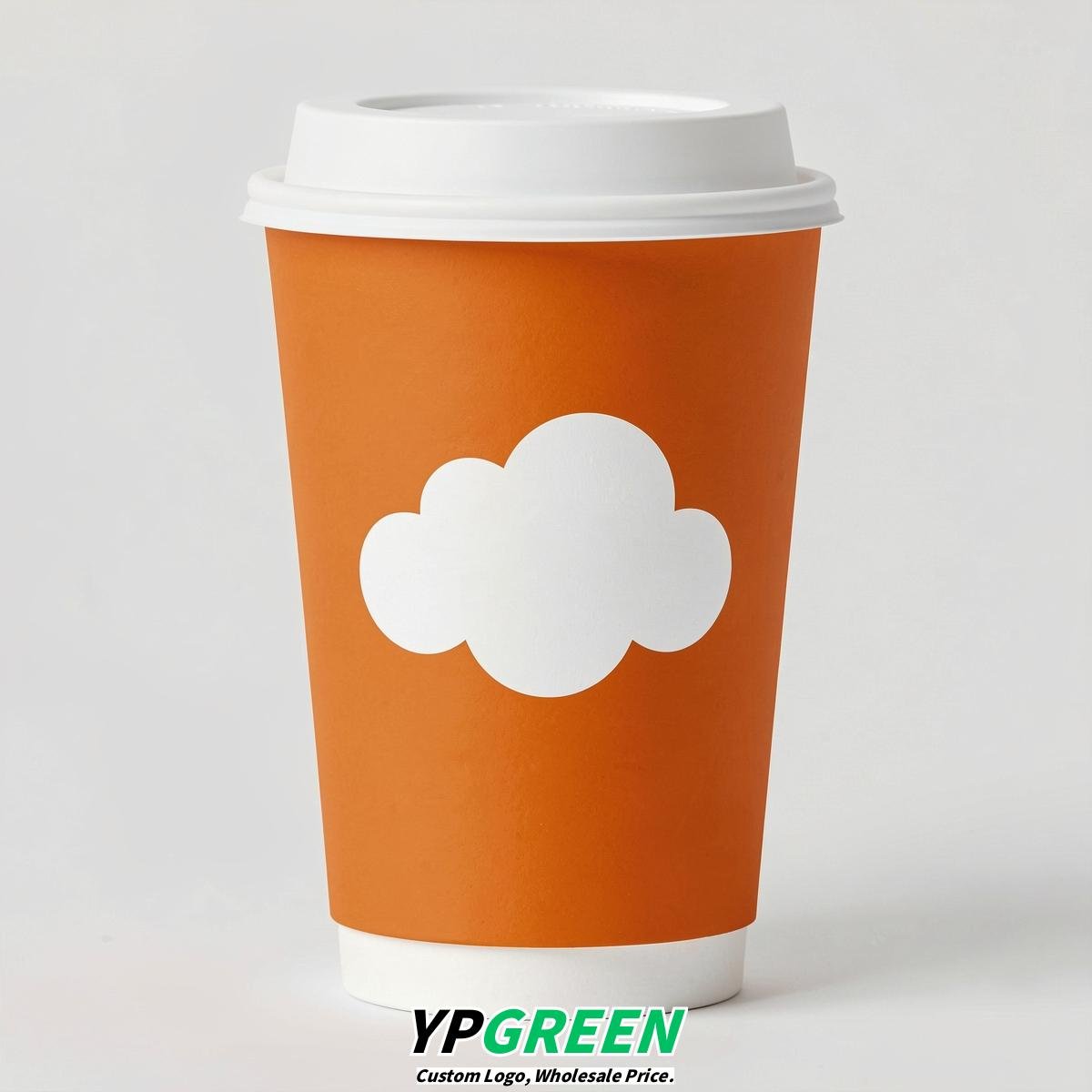 Tangerine Paper Cups with Clouds Logo & Lids 8-24oz