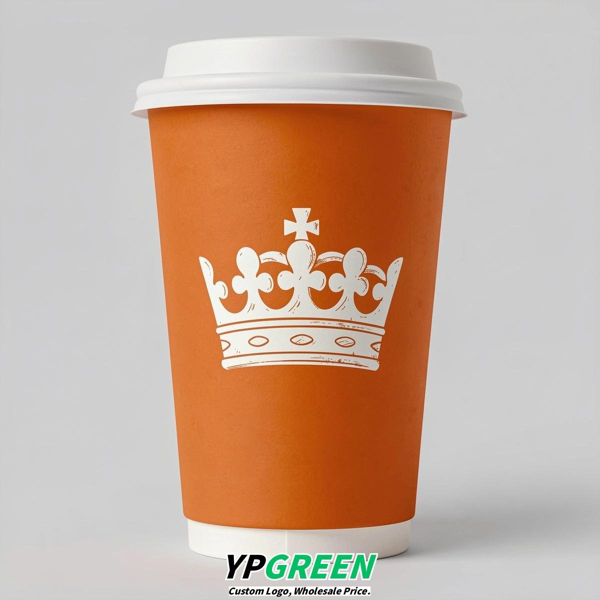 Tangerine Paper Cups with Crown Design 8-24oz