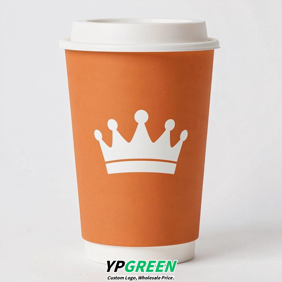 Tangerine Paper Cups with Crown Design 8-24oz