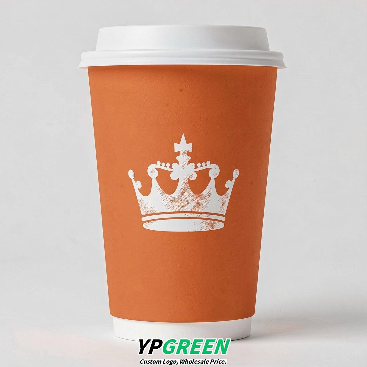 Tangerine Paper Cups with Crown Design 8-24oz