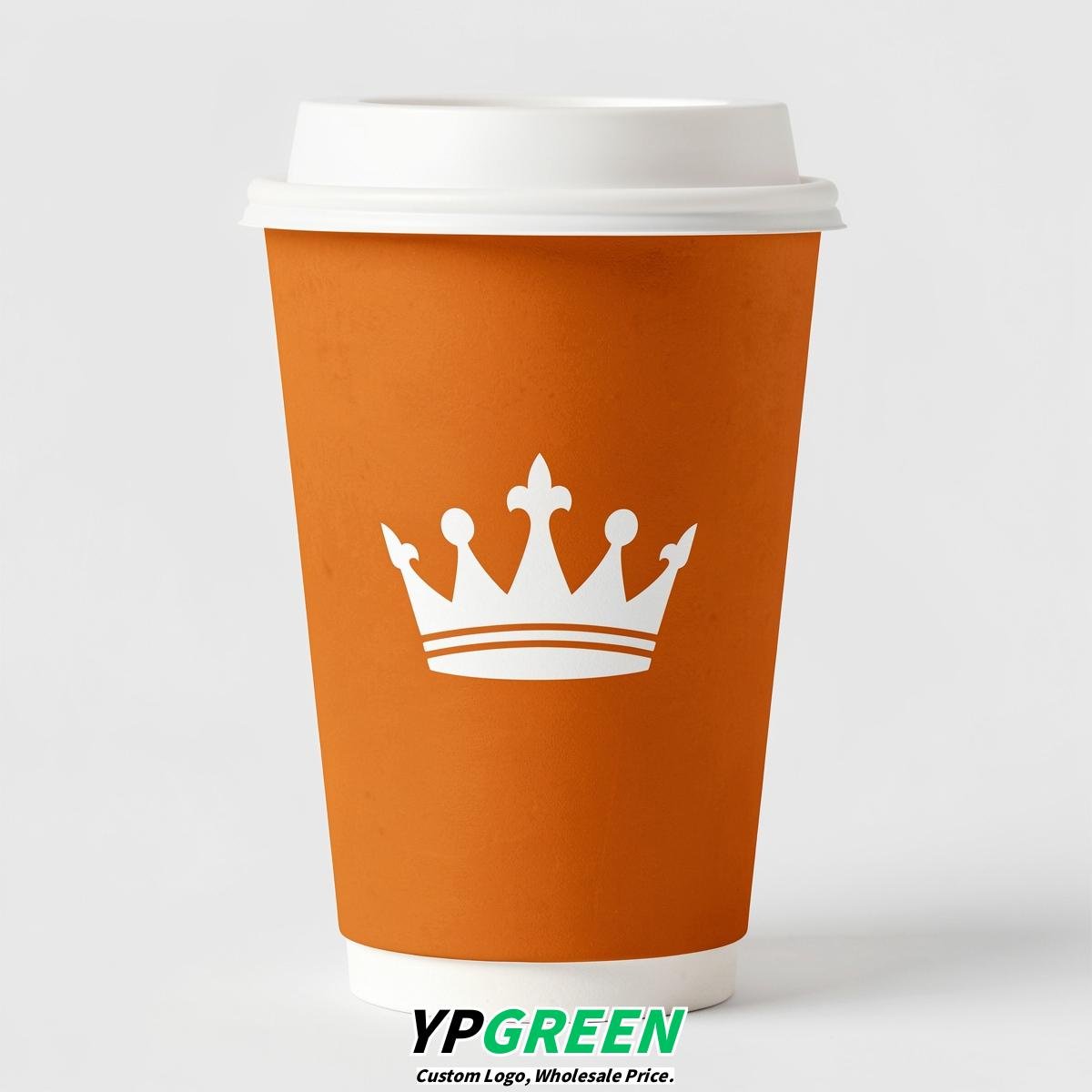 Tangerine Paper Cups with Crown Design 8-24oz