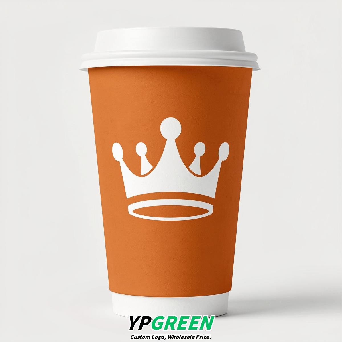 Tangerine Paper Cups with Crown Design 8-24oz