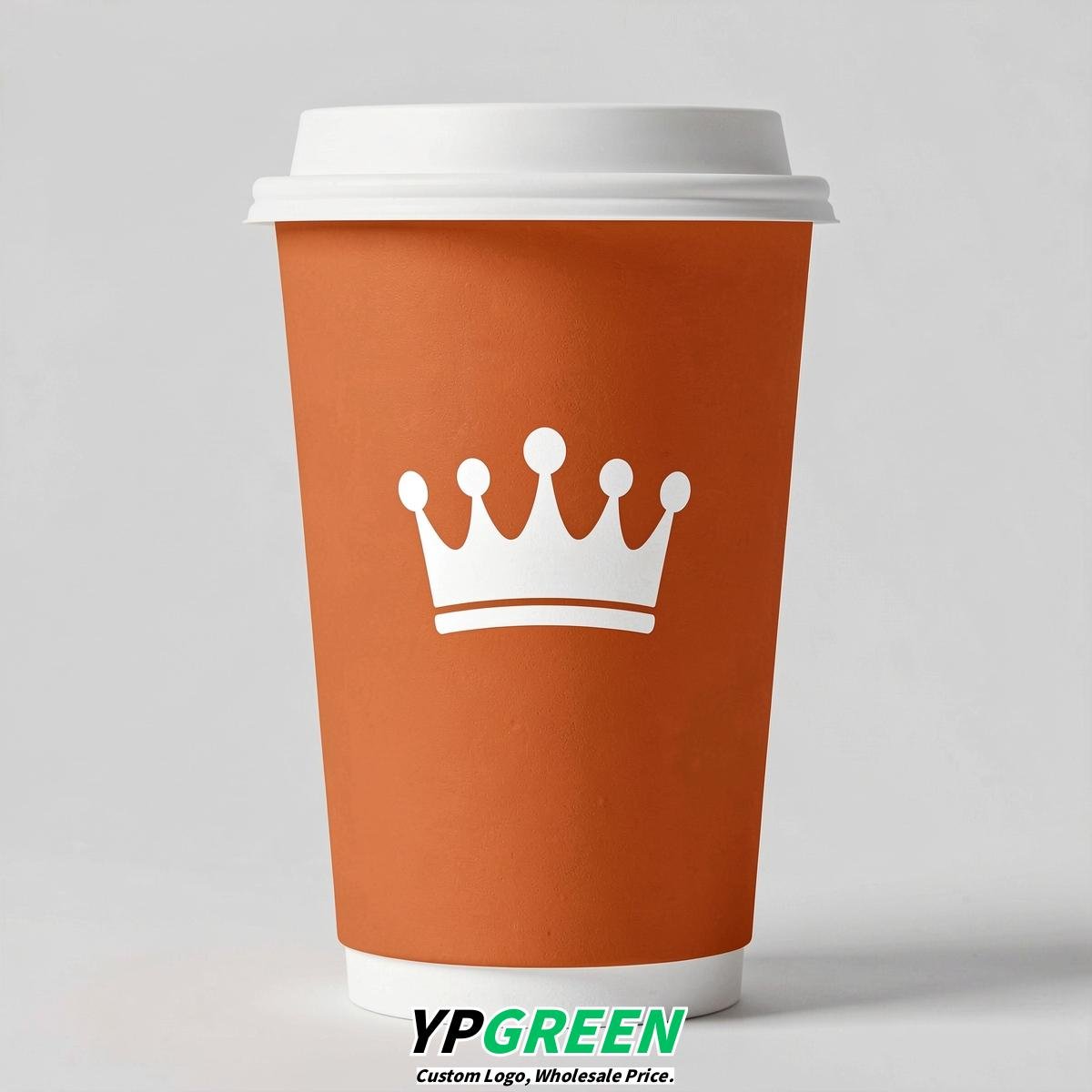 Tangerine Paper Cups with Crown Design 8-24oz