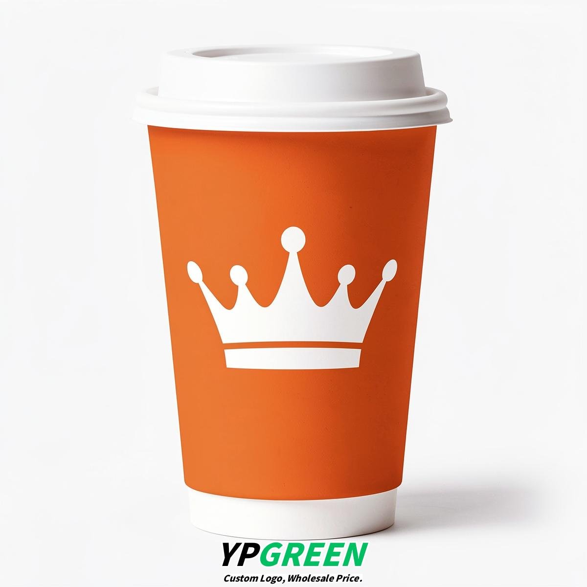 Tangerine Paper Cups with Crown Design 8-24oz