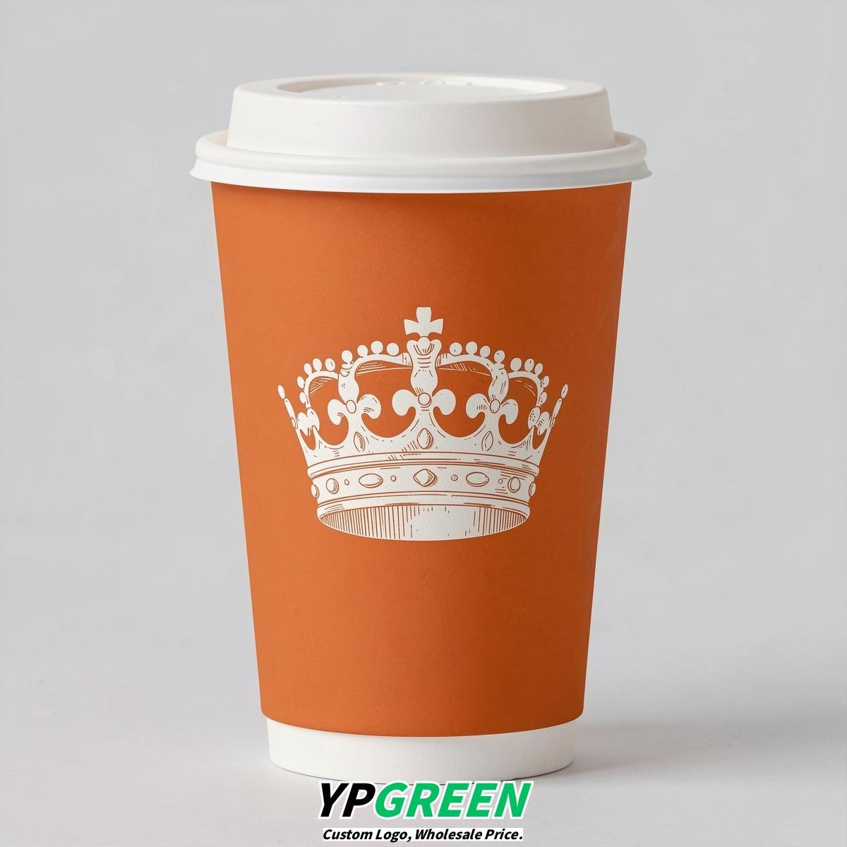 Tangerine Paper Cups with Crown Design 8-24oz