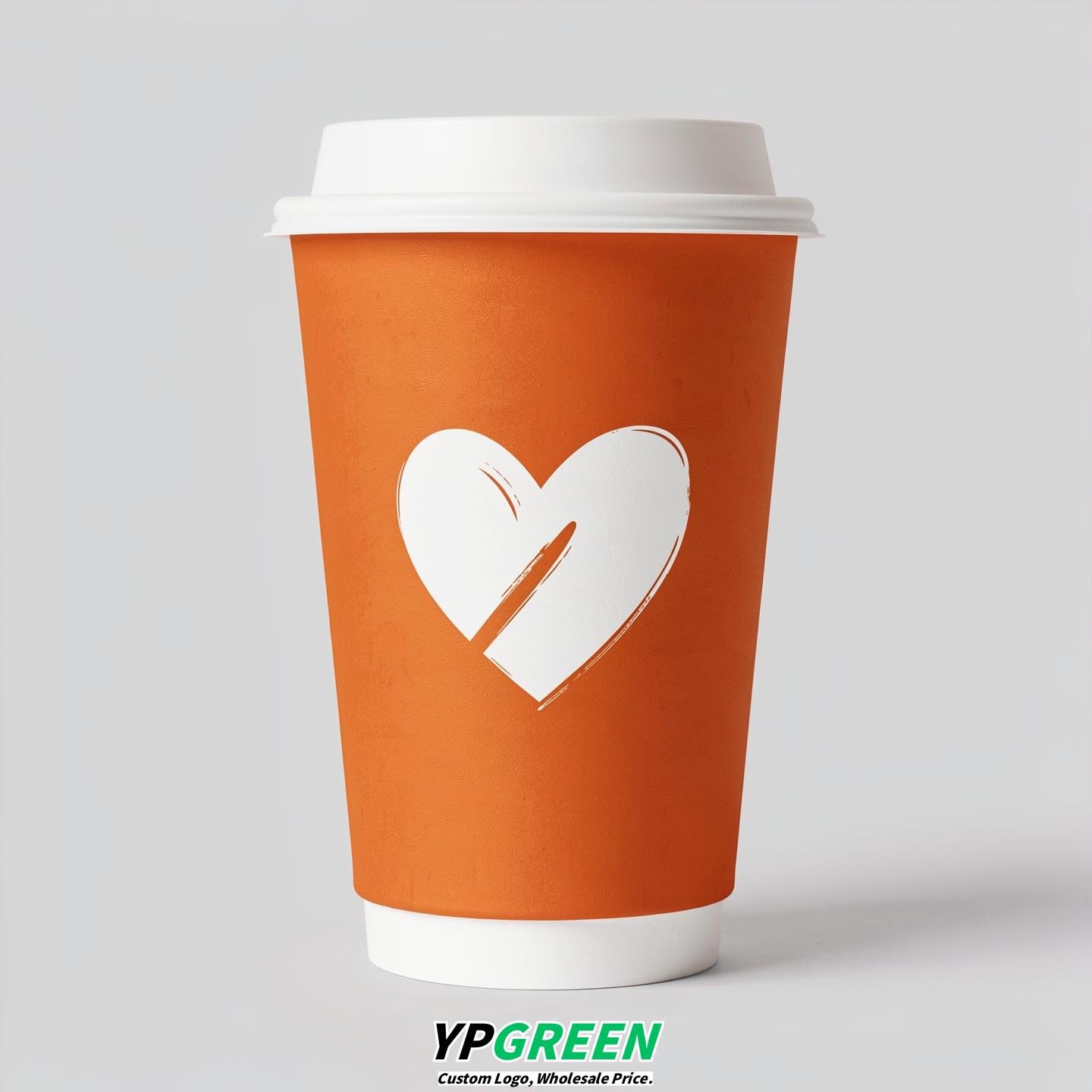 Tangerine Heart Paper Cups with Lids 8-24oz