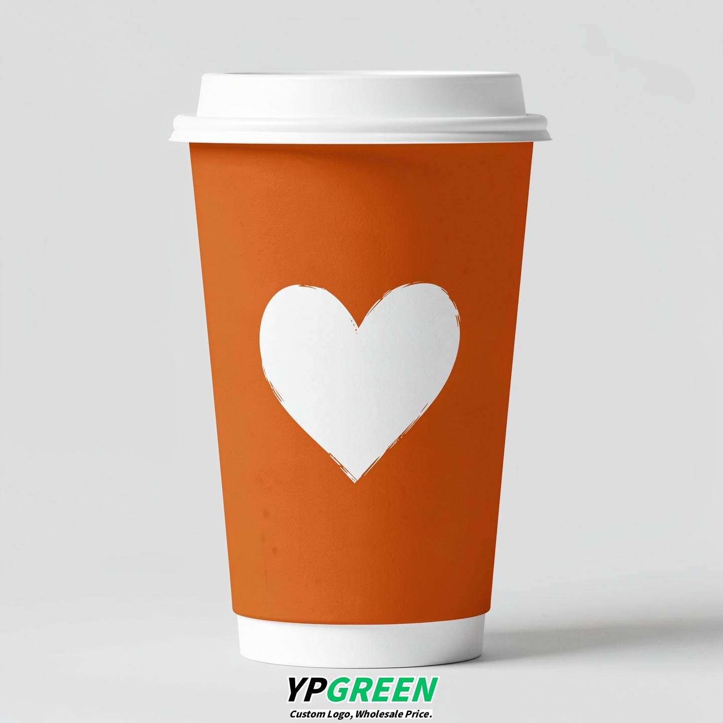 Tangerine Heart Paper Cups with Lids 8-24oz