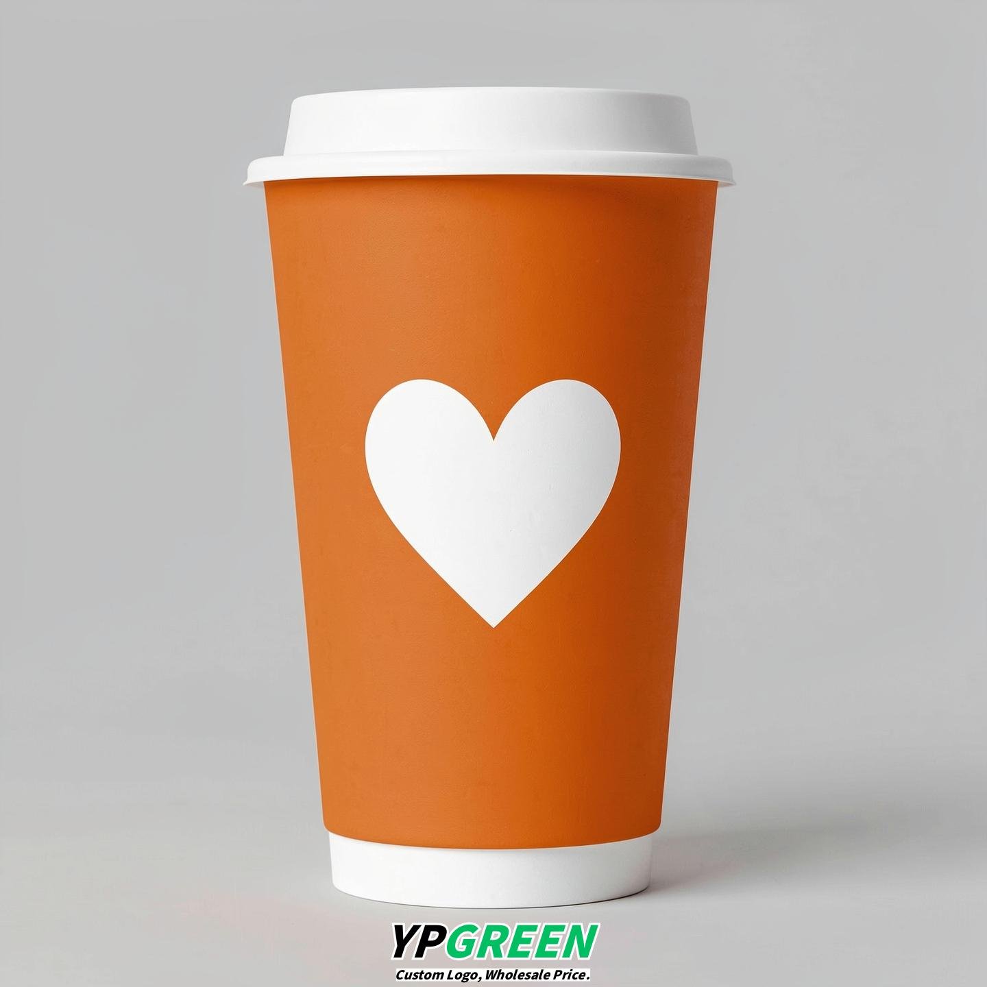 Tangerine Heart Paper Cups with Lids 8-24oz
