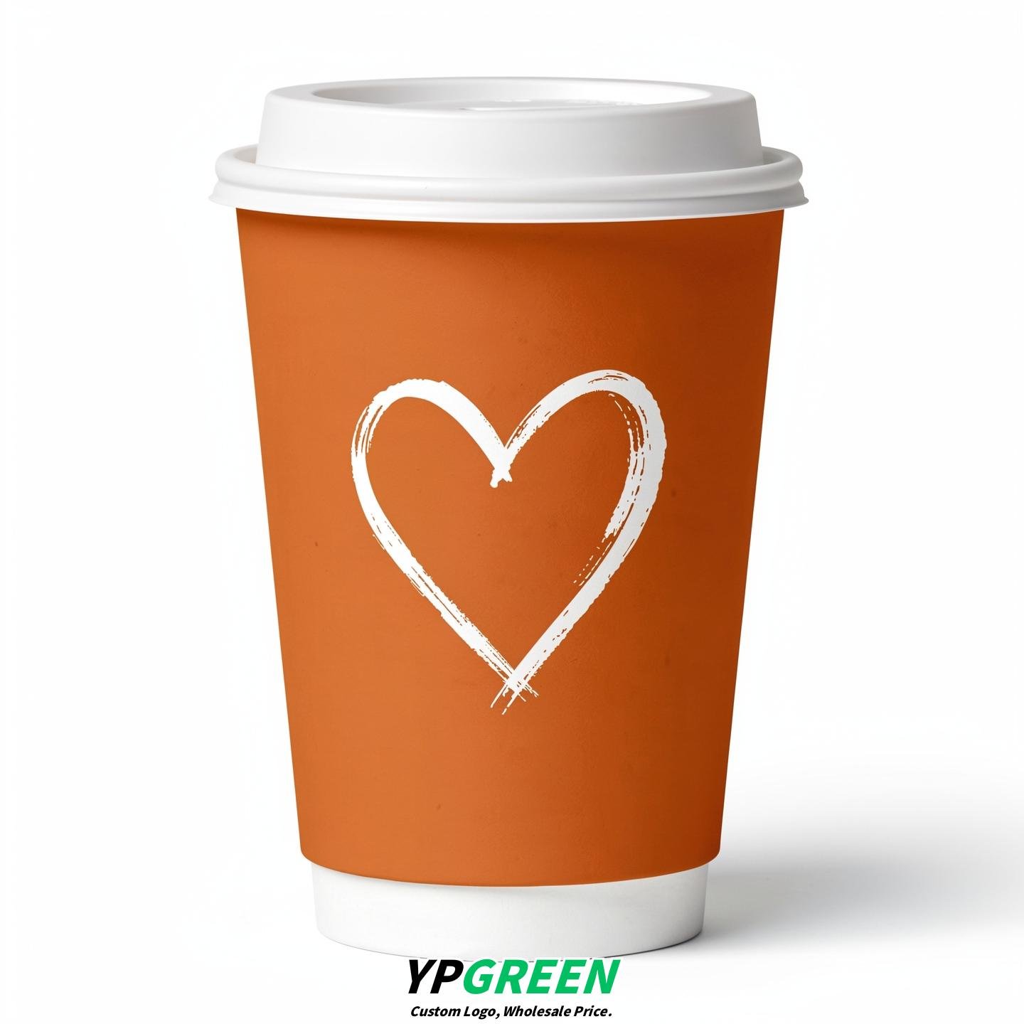Tangerine Heart Paper Cups with Lids 8-24oz