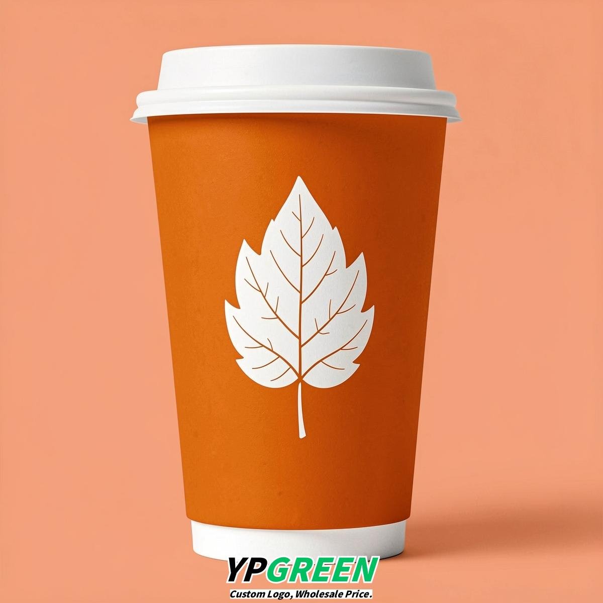 Tangerine Leaves Paper Cups with Lids 8-24oz