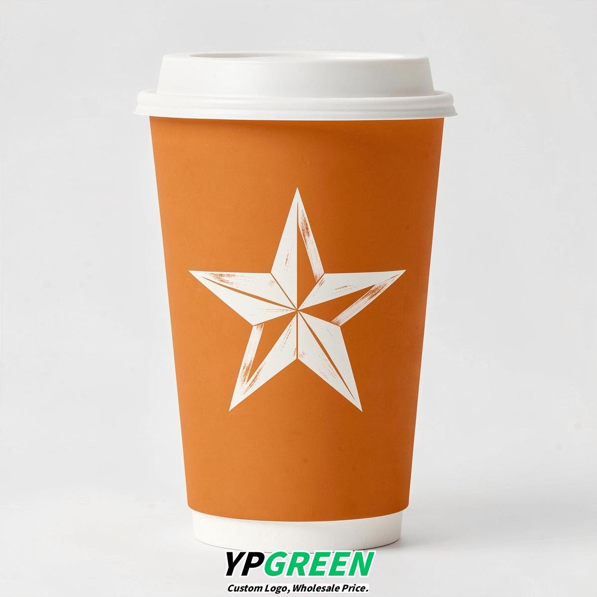 Tangerine Stars Paper Cups with Lids 8-24oz