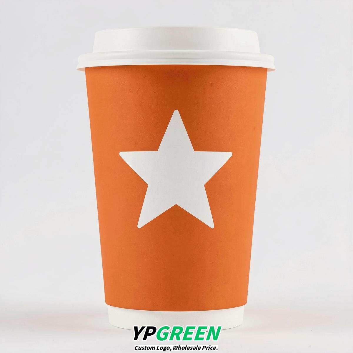 Tangerine Stars Paper Cups with Lids 8-24oz