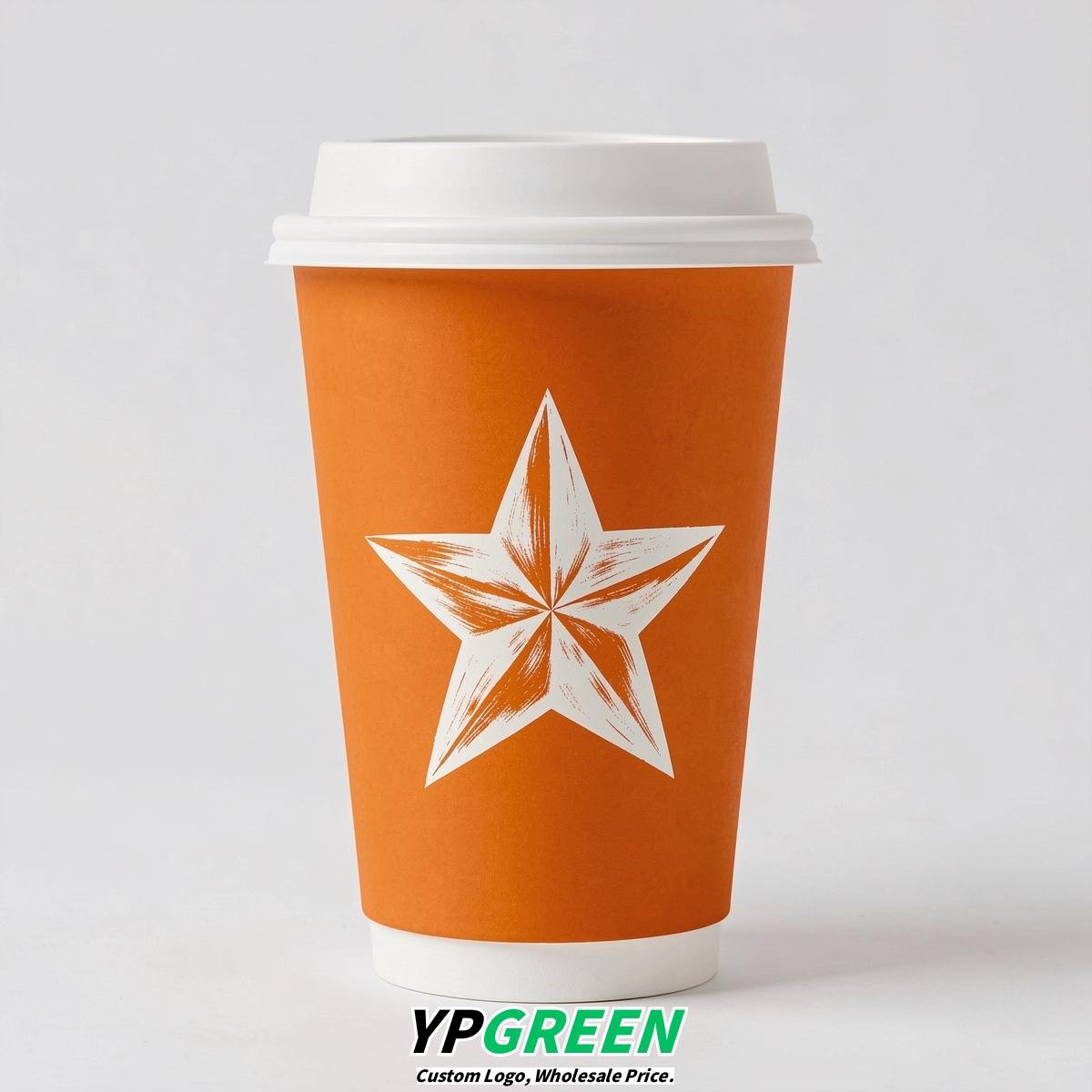Tangerine Stars Paper Cups with Lids 8-24oz