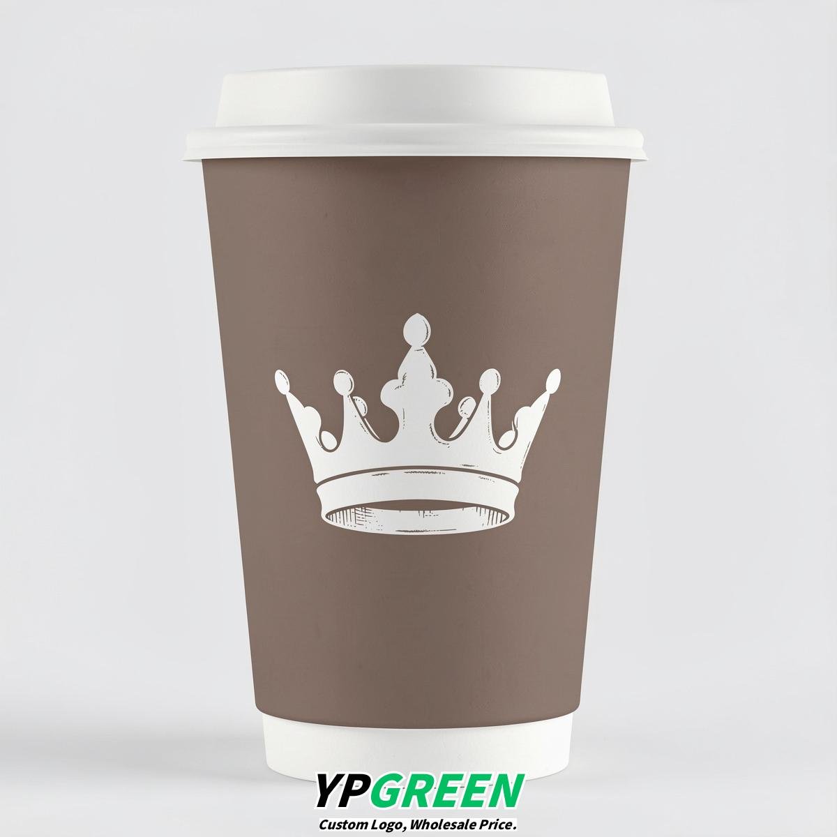 Taupe Paper Cups with Crown Design 8-24oz