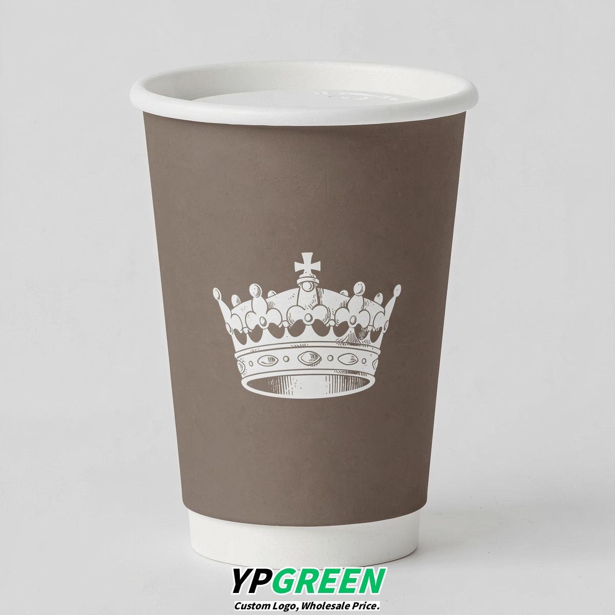 Taupe Paper Cups with Crown Design 8-24oz