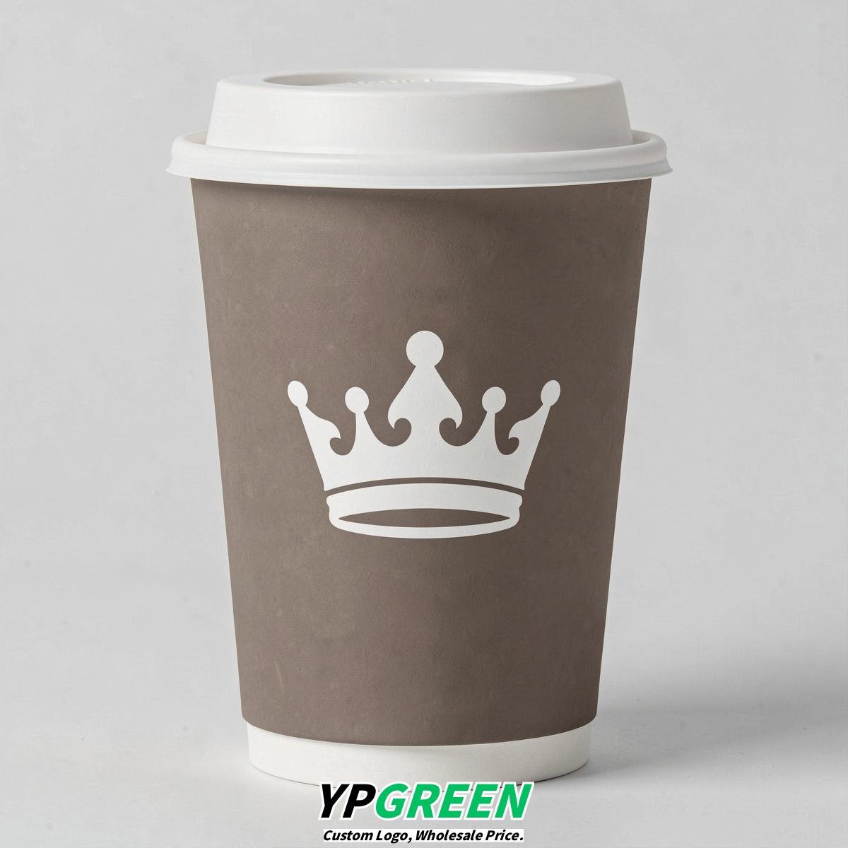 Taupe Paper Cups with Crown Design 8-24oz