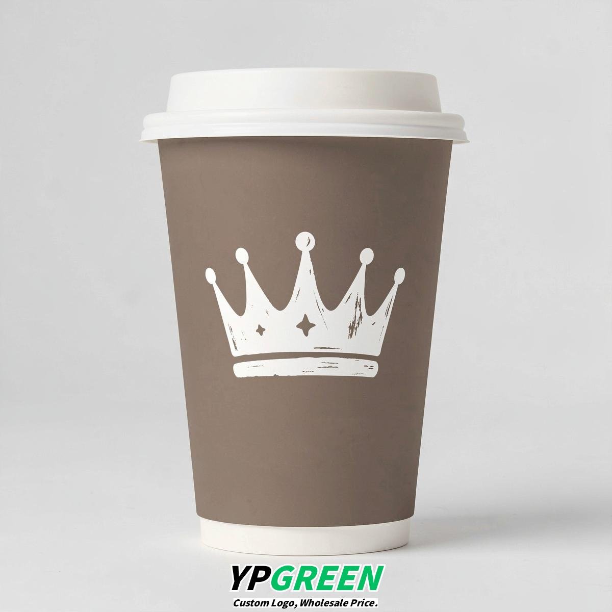 Taupe Paper Cups with Crown Design 8-24oz