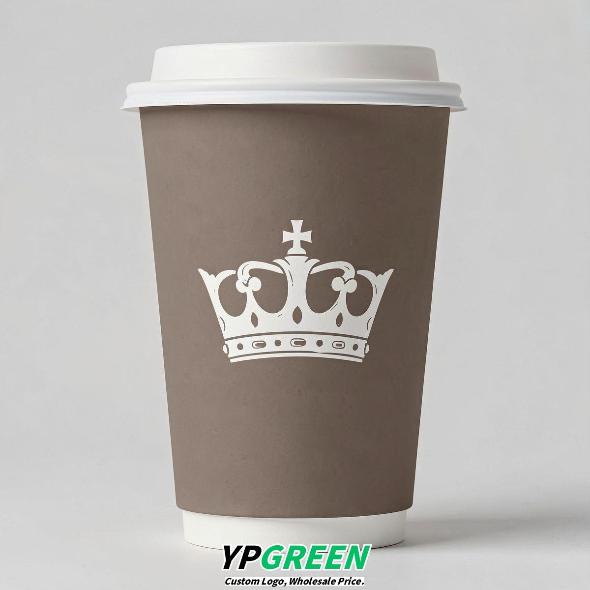 Taupe Paper Cups with Crown Design 8-24oz