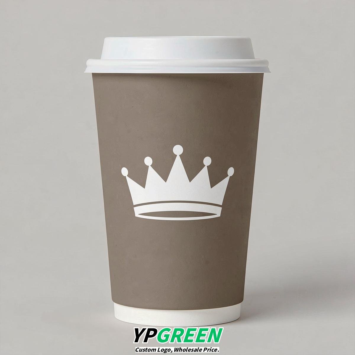 Taupe Paper Cups with Crown Design 8-24oz