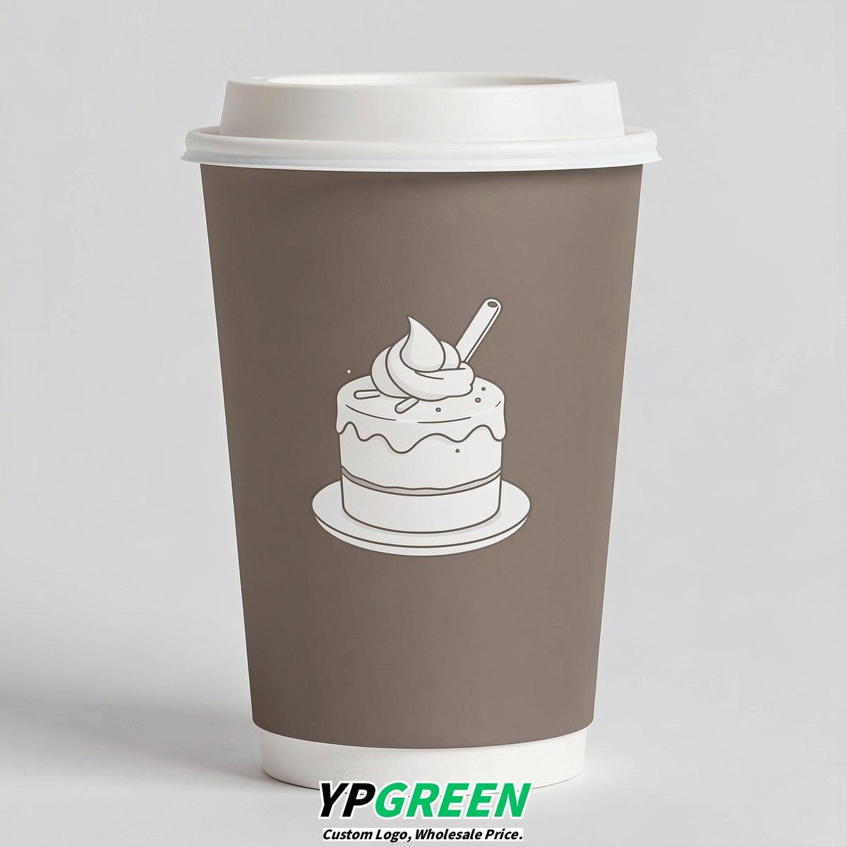 Taupe Paper Cups with Desserts Design 8-24oz