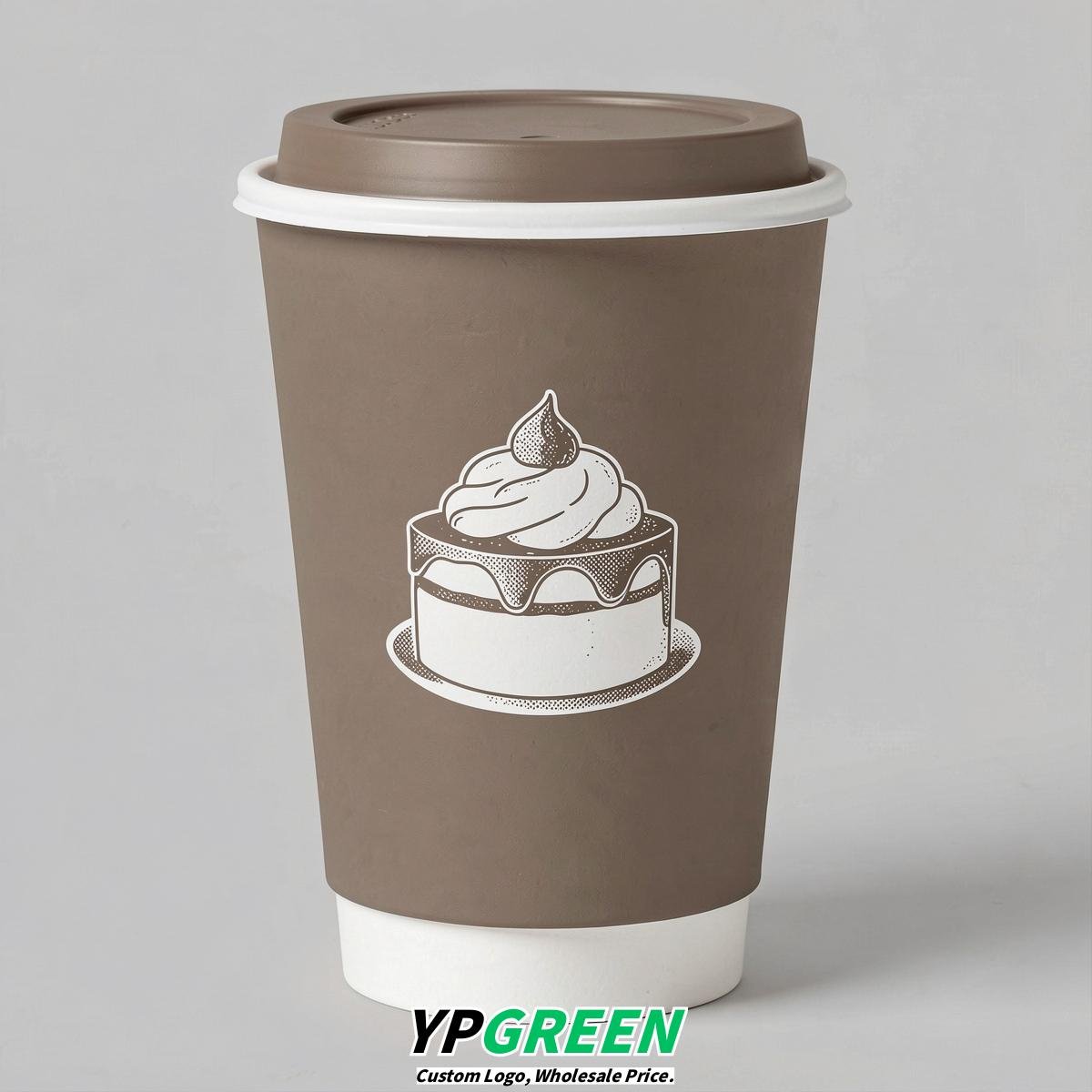 Taupe Paper Cups with Desserts Design 8-24oz