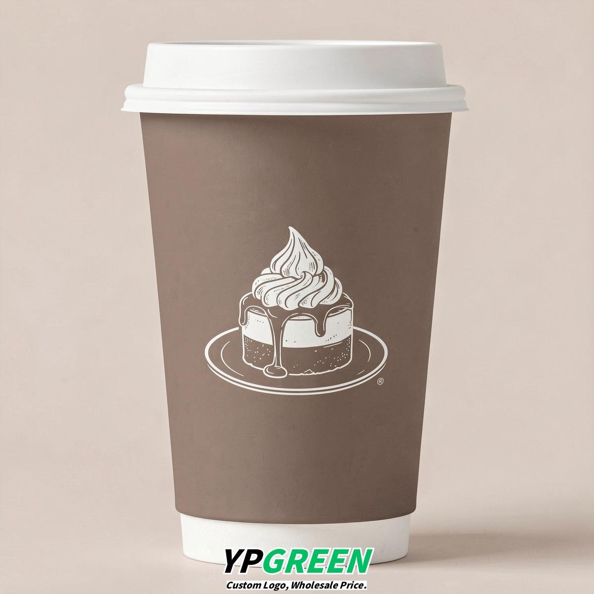 Taupe Paper Cups with Desserts Design 8-24oz
