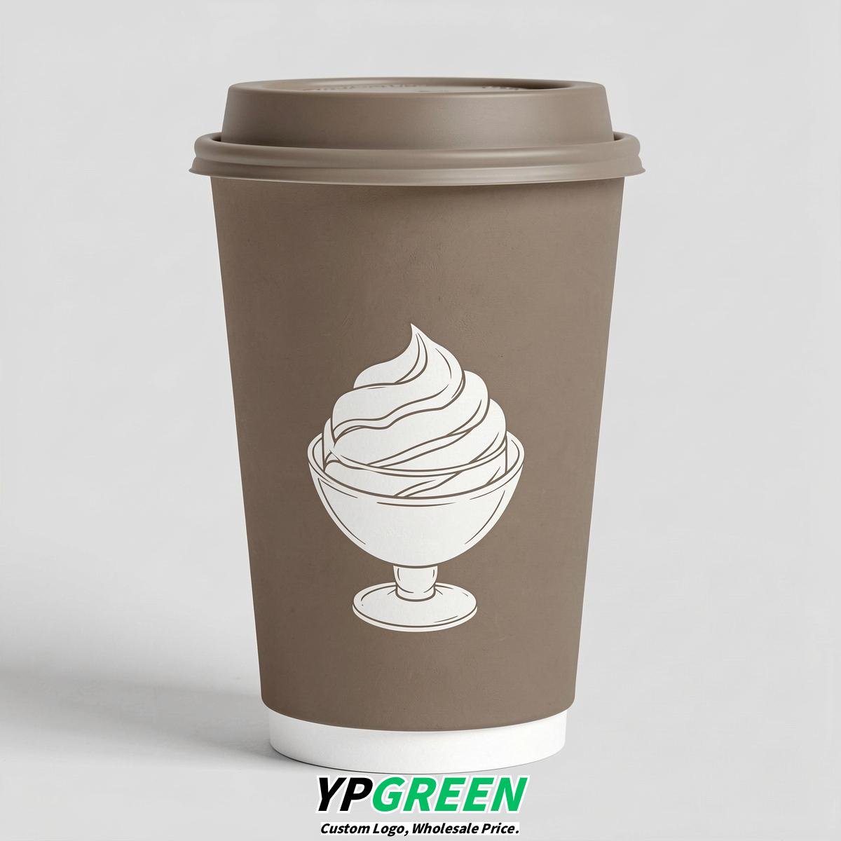Taupe Paper Cups with Desserts Design 8-24oz