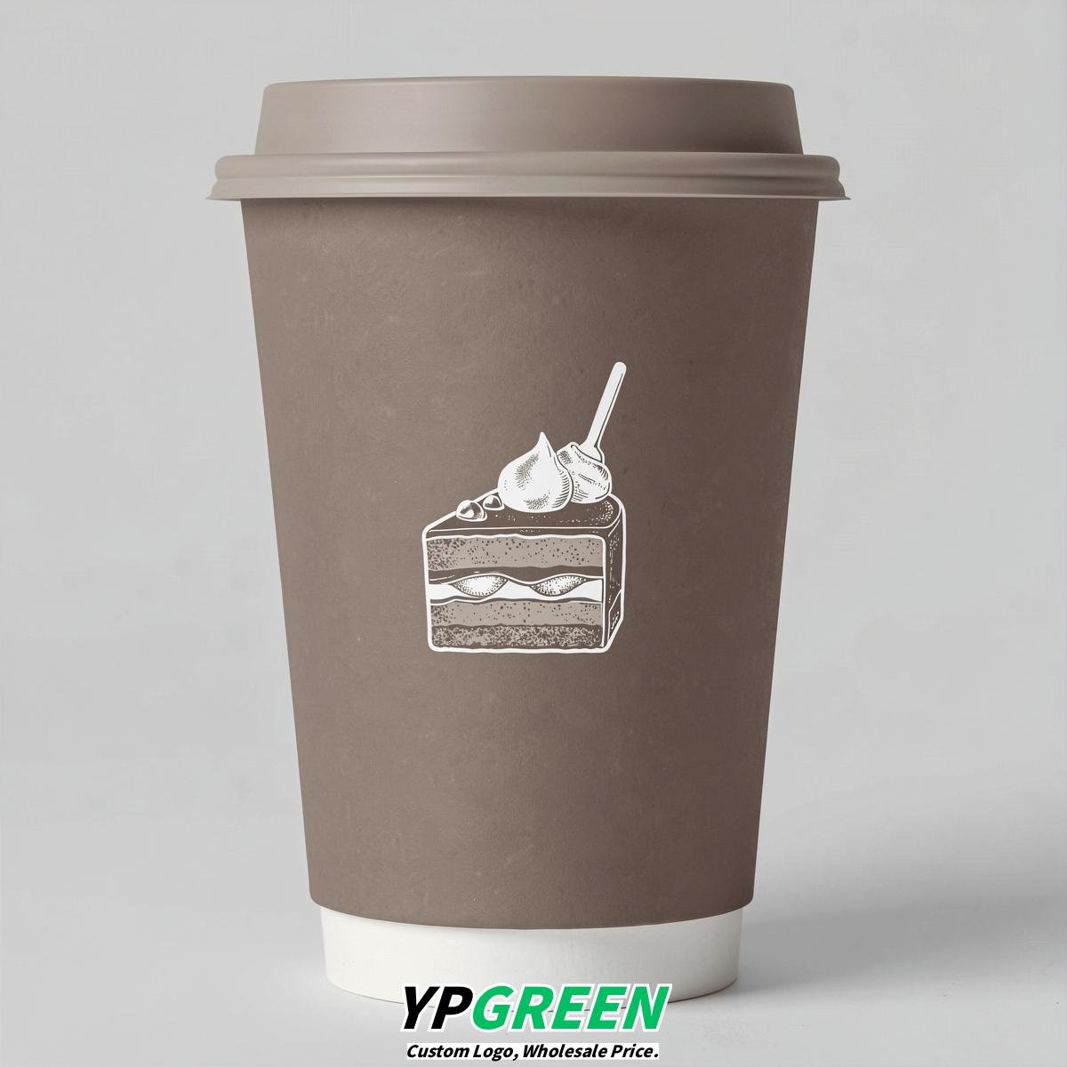 Taupe Paper Cups with Desserts Design 8-24oz