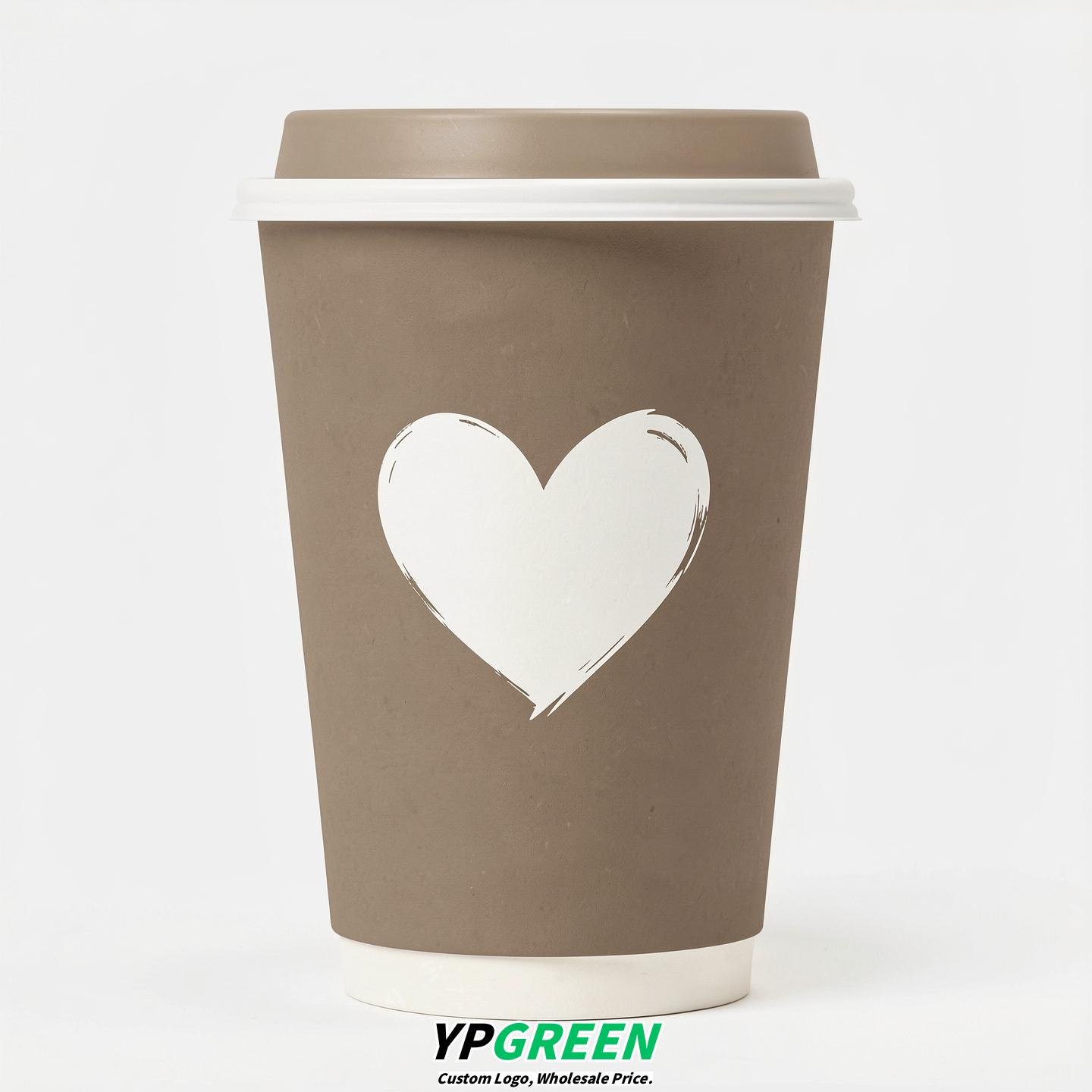 Taupe Heart Paper Cups with Lids 8-24oz