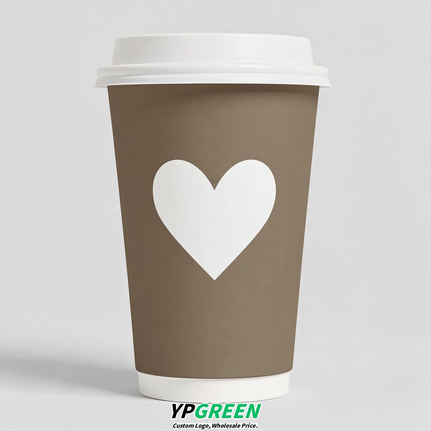 Taupe Heart Paper Cups with Lids 8-24oz