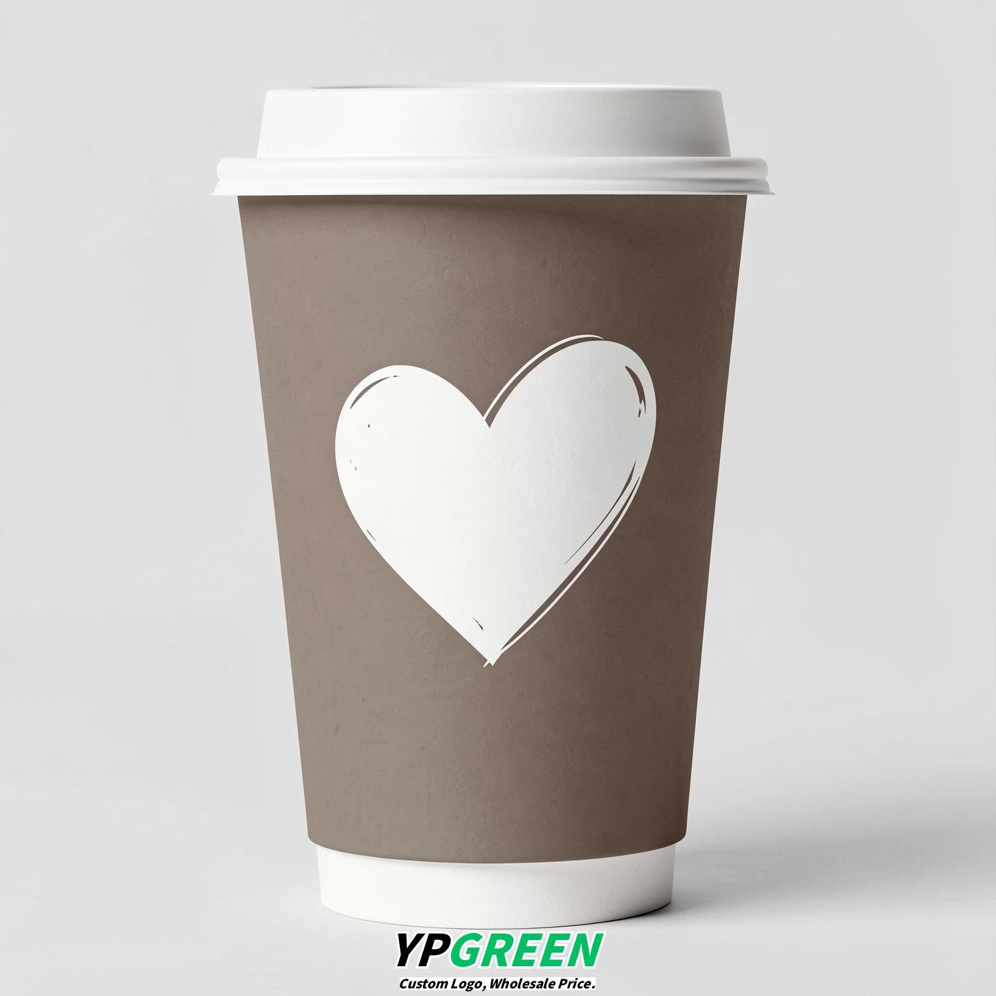 Taupe Heart Paper Cups with Lids 8-24oz