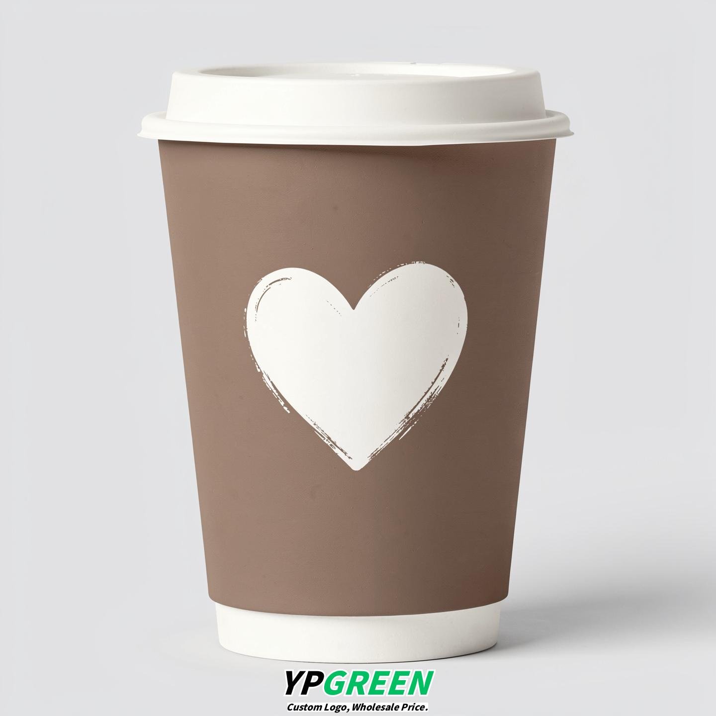 Taupe Heart Paper Cups with Lids 8-24oz