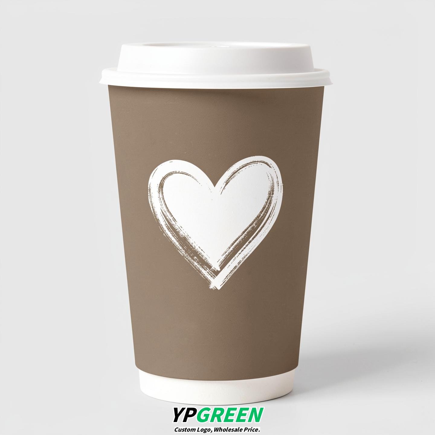Taupe Heart Paper Cups with Lids 8-24oz