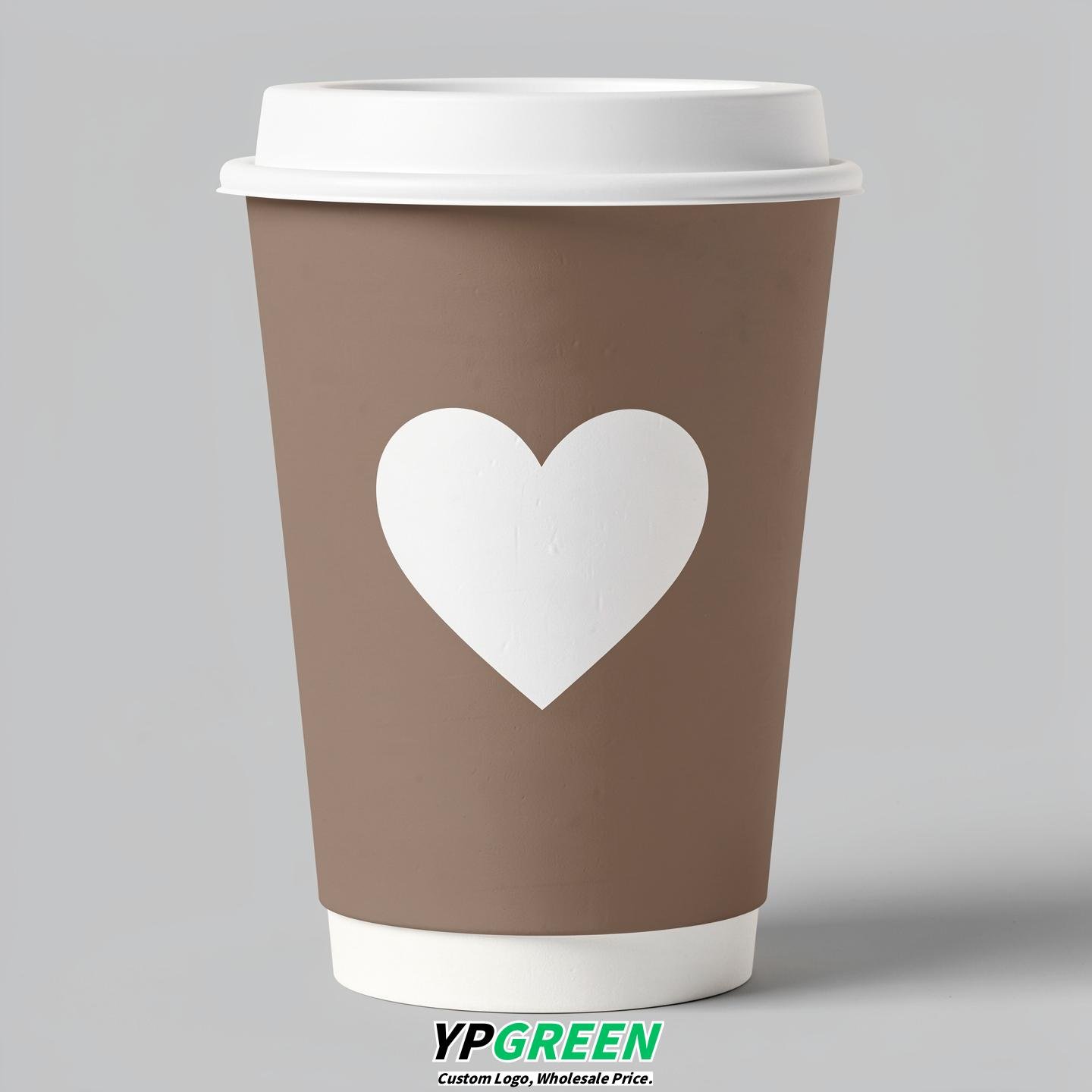 Taupe Heart Paper Cups with Lids 8-24oz