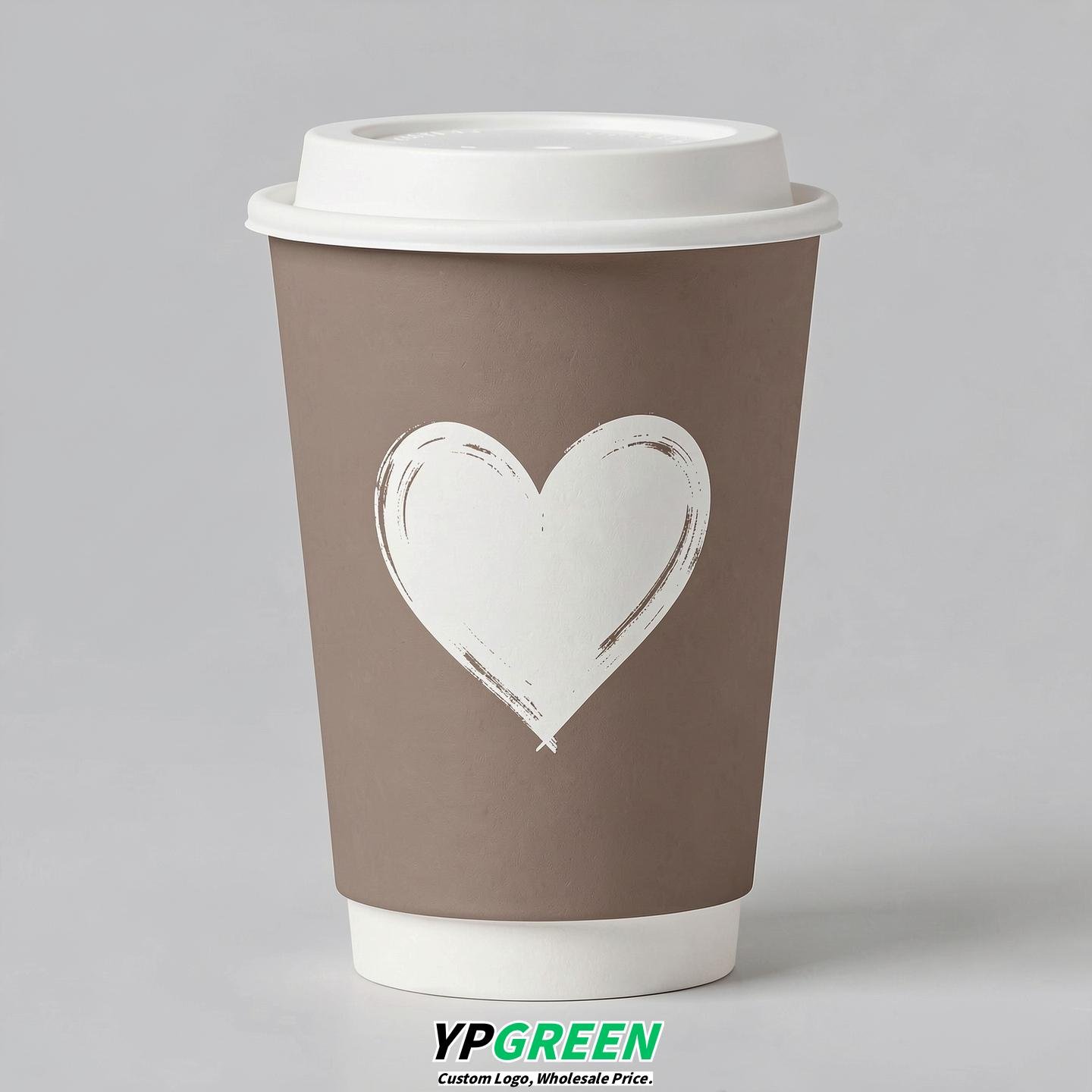 Taupe Heart Paper Cups with Lids 8-24oz