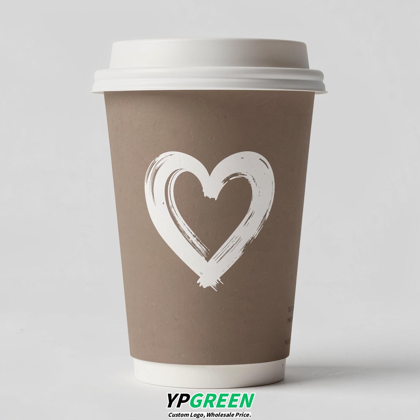 Taupe Heart Paper Cups with Lids 8-24oz