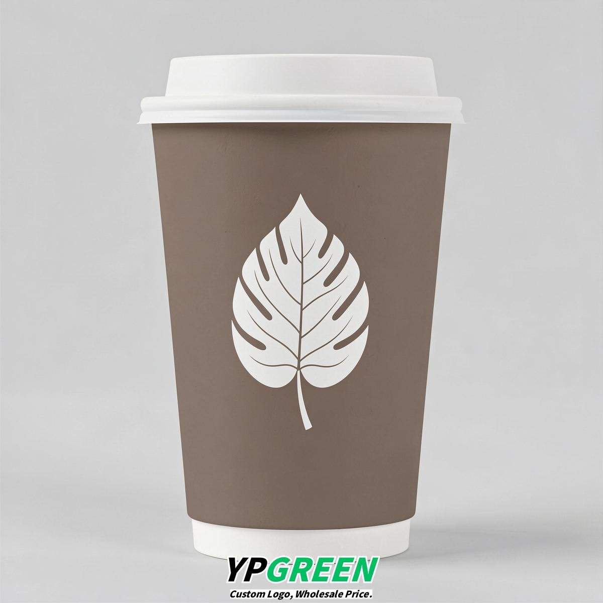 Taupe Leaves Paper Cups with Lids 8-24oz