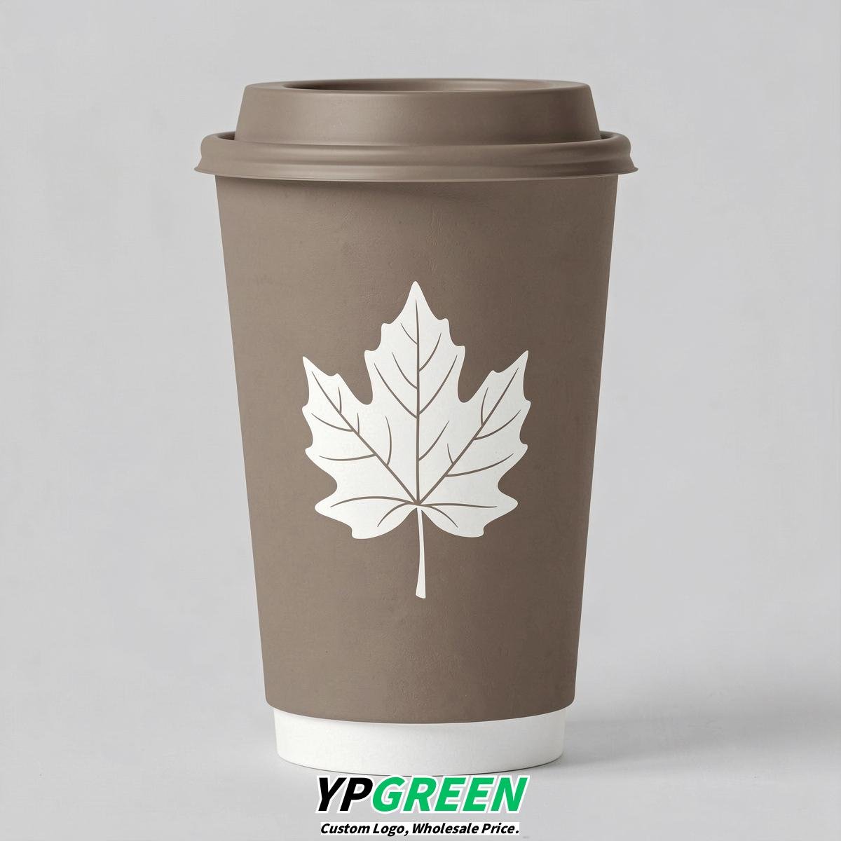 Taupe Leaves Paper Cups with Lids 8-24oz
