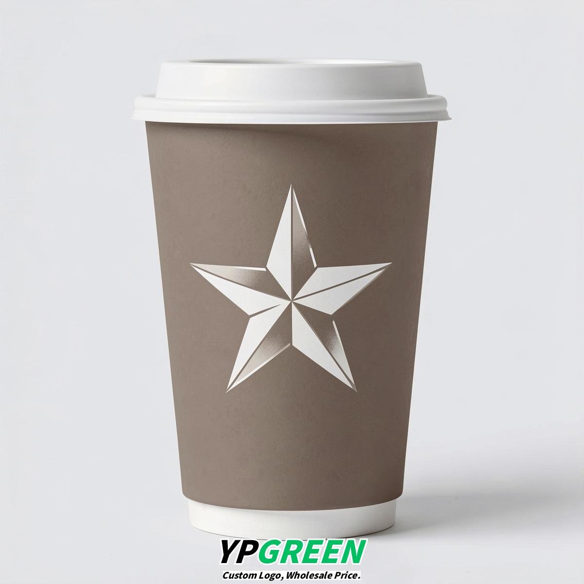 Taupe Stars Paper Cups with Lids 8-24oz