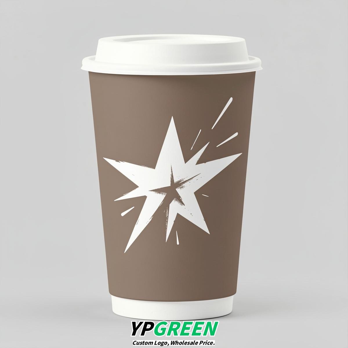 Taupe Stars Paper Cups with Lids 8-24oz