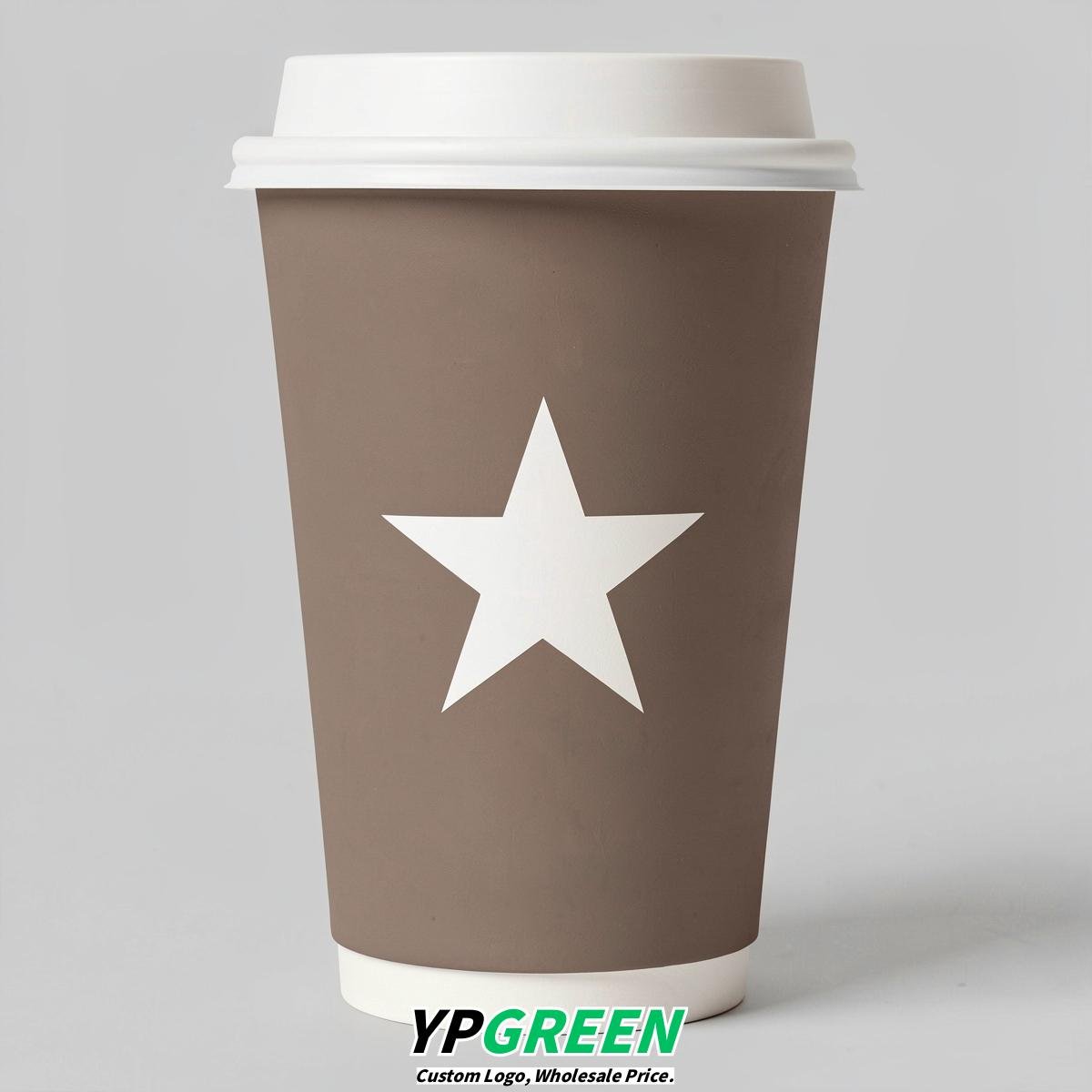 Taupe Stars Paper Cups with Lids 8-24oz