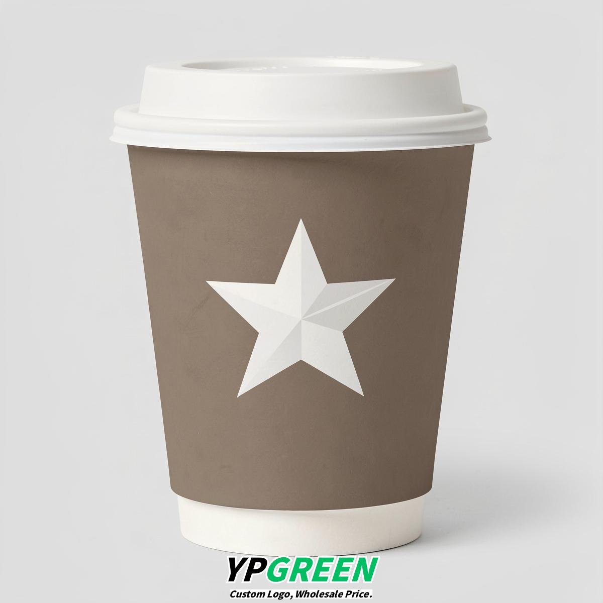 Taupe Stars Paper Cups with Lids 8-24oz