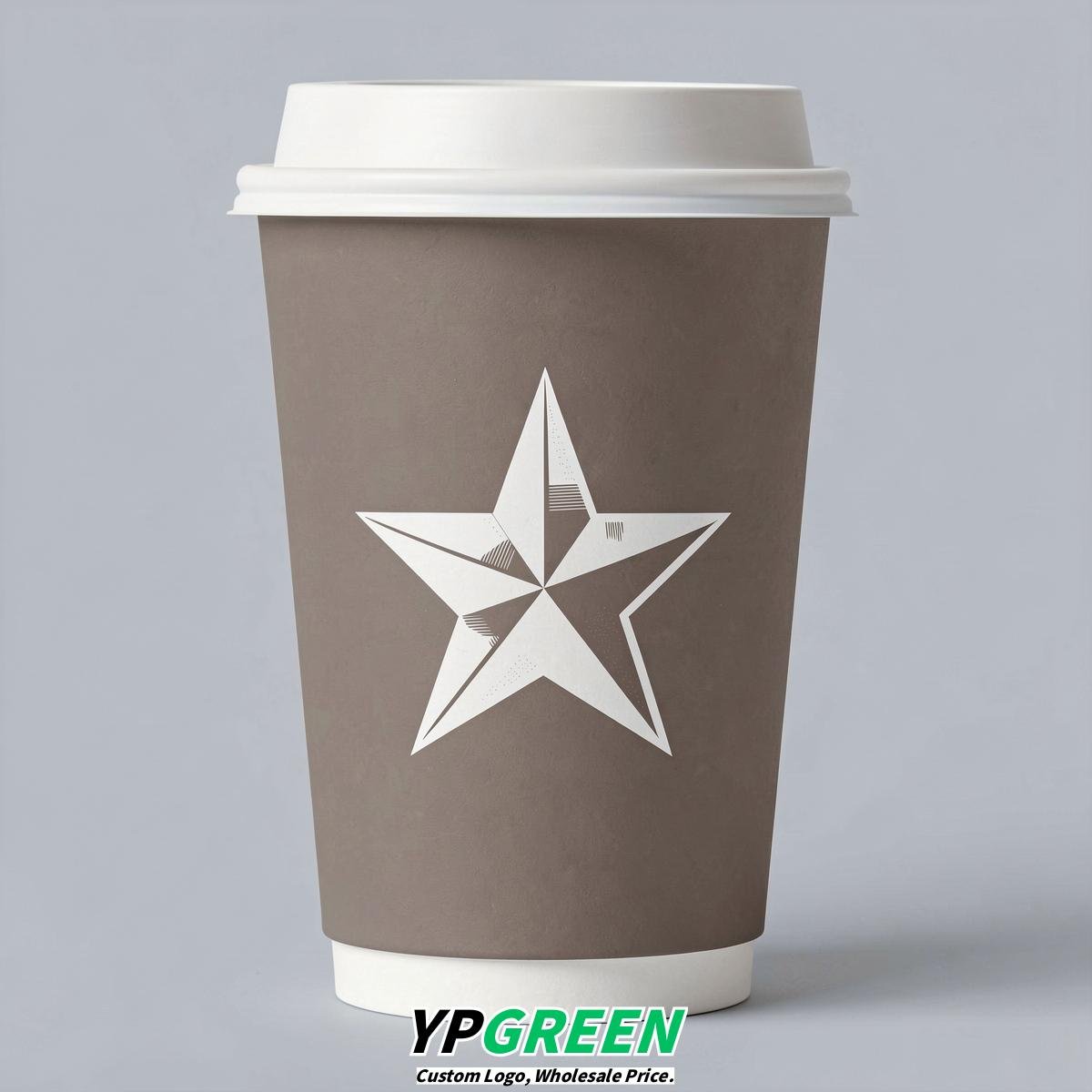 Taupe Stars Paper Cups with Lids 8-24oz