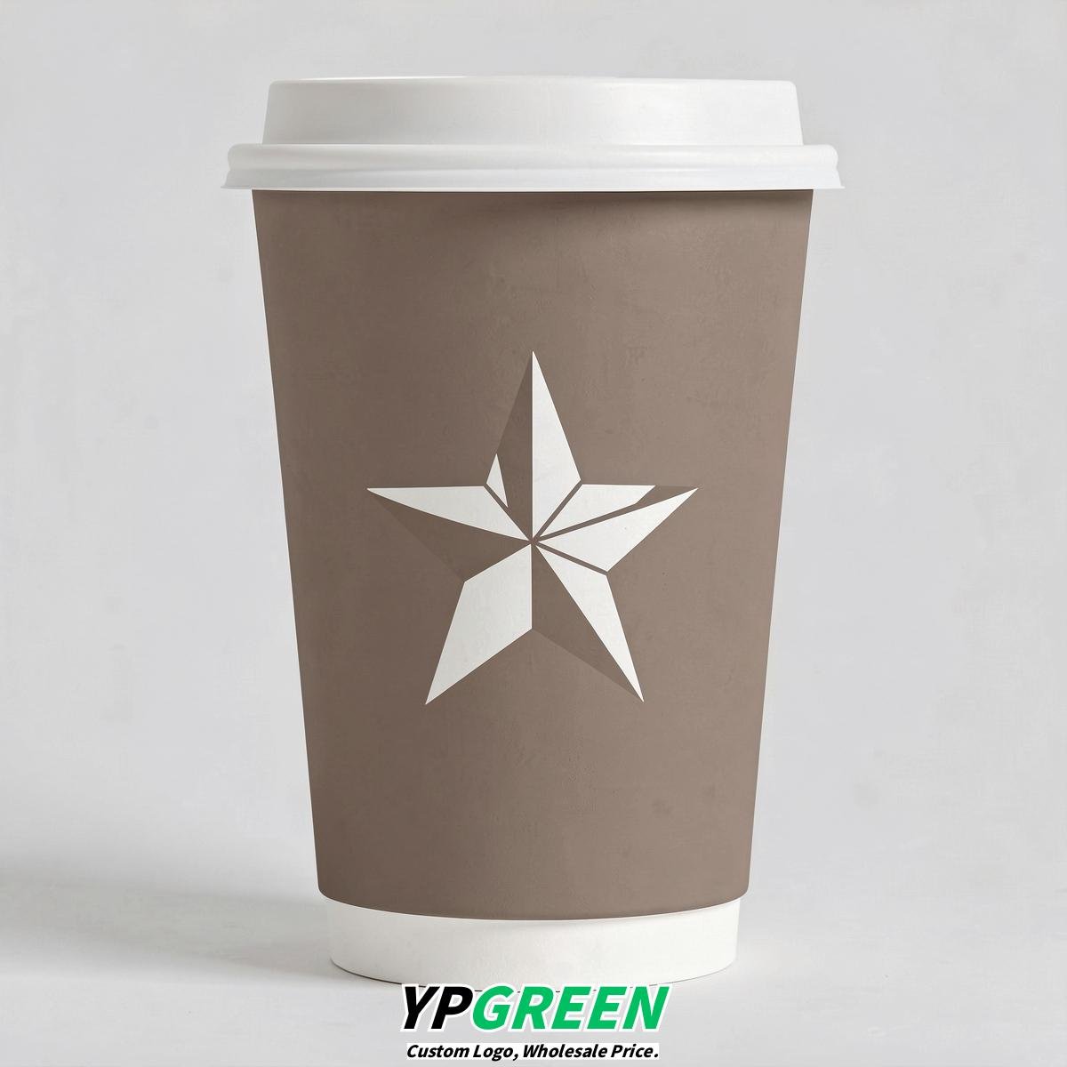 Taupe Stars Paper Cups with Lids 8-24oz