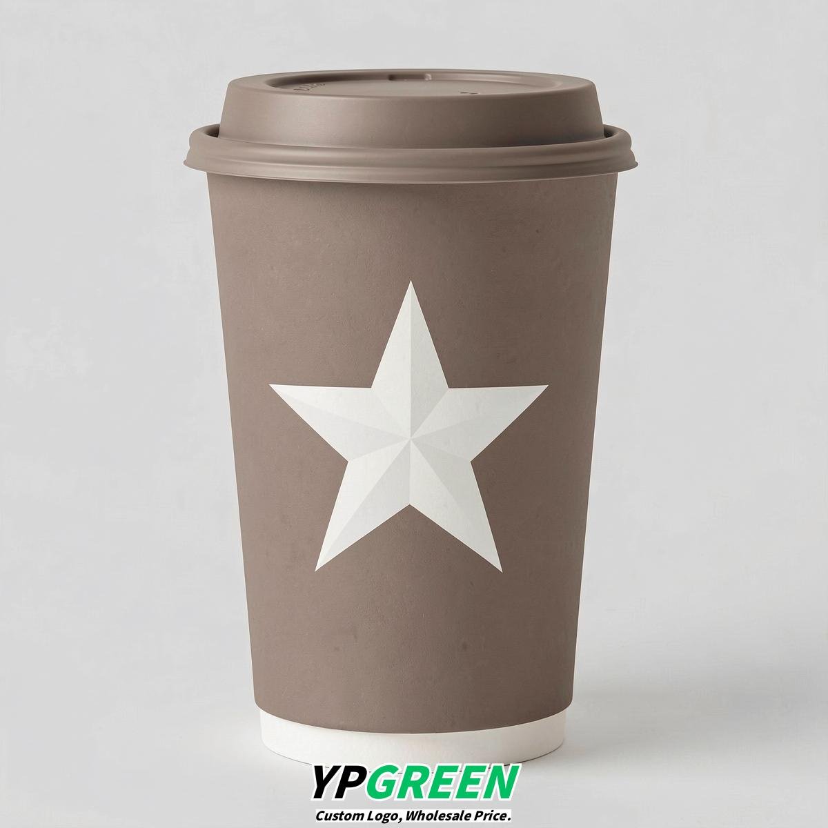 Taupe Stars Paper Cups with Lids 8-24oz