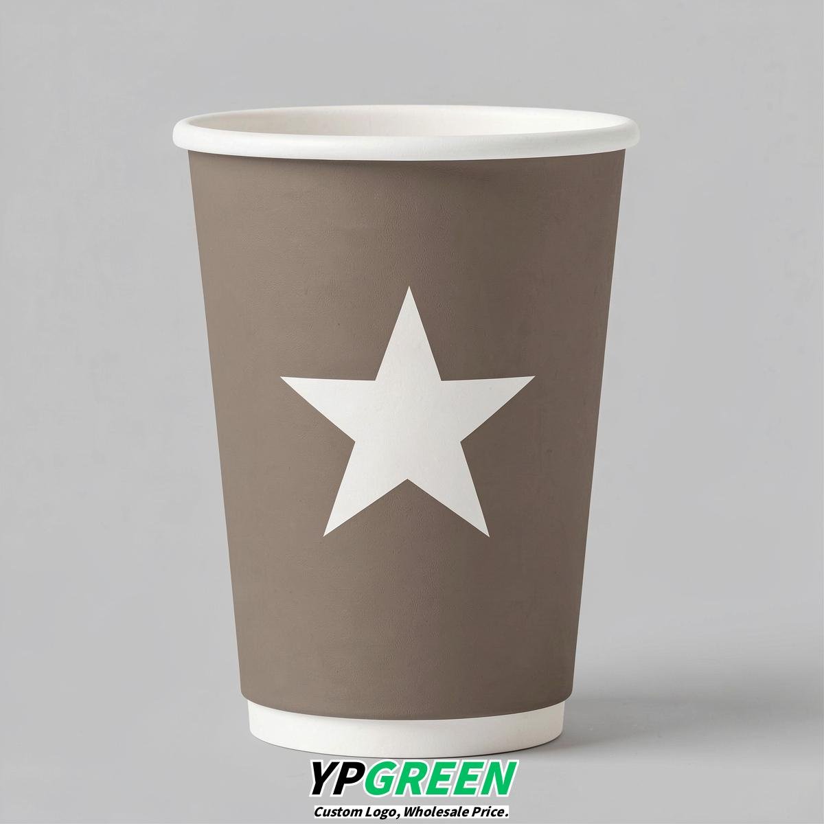 Taupe Stars Paper Cups with Lids 8-24oz