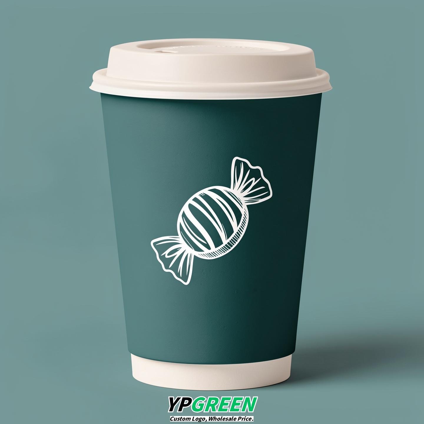Teal Paper Cups with Candy Logo & Lids 8-24oz
