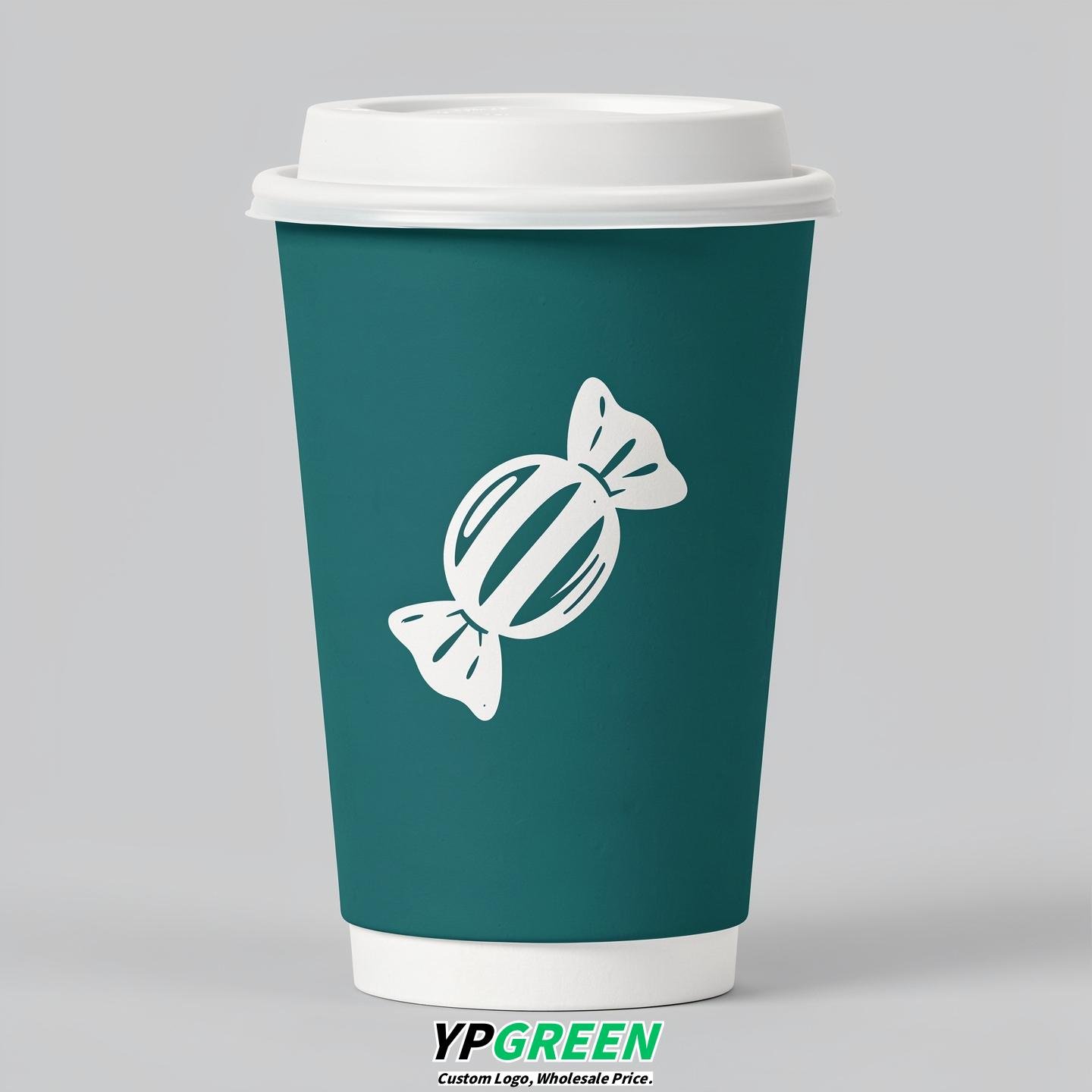 Teal Paper Cups with Candy Logo & Lids 8-24oz