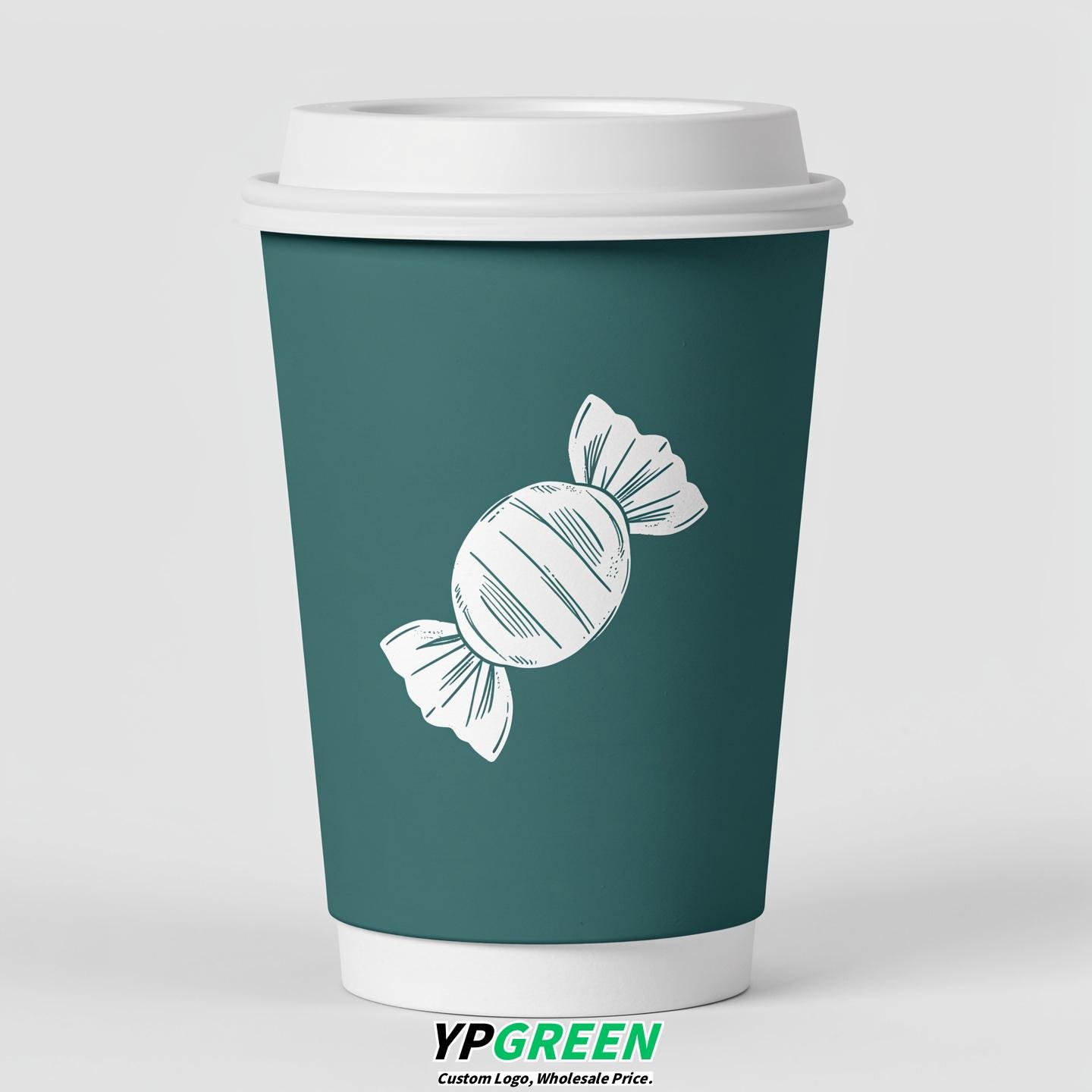 Teal Paper Cups with Candy Logo & Lids 8-24oz